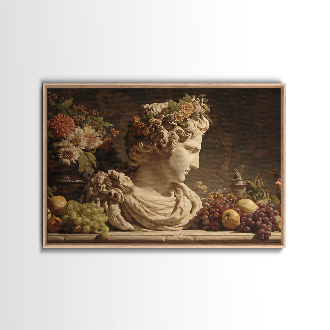 Floral Garland Surrounding a Classical Profile Canvas Print, Renaissanceinspired Art, Canvas Wall Art, Living Room Decor, REN-3x2-74