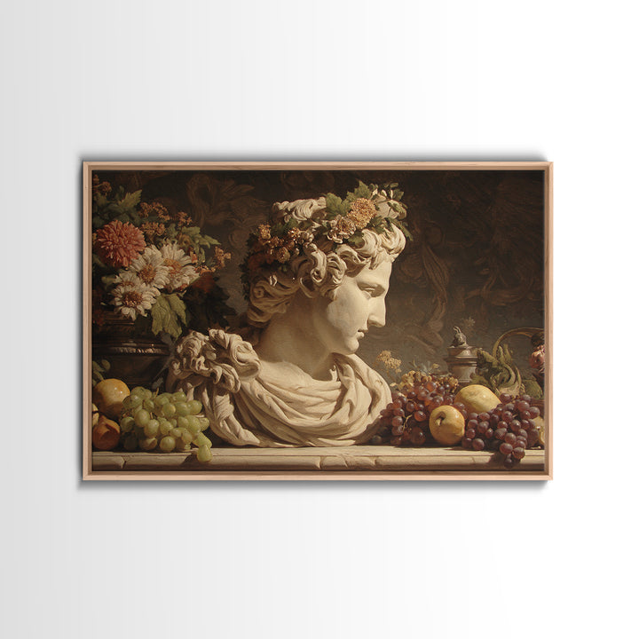 Floral Garland Surrounding a Classical Profile Canvas Print, Renaissanceinspired Art, Canvas Wall Art, Living Room Decor, REN-3x2-74
