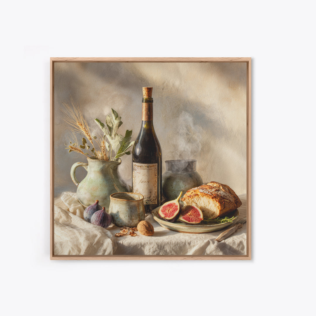 Wine Bottle and Figs Framed Canvas Print, Restaurant Art, Modern Decor, Restaurant Decor, Fine Art, Bistro, Poster, Wall Decor, RES-1x1-1