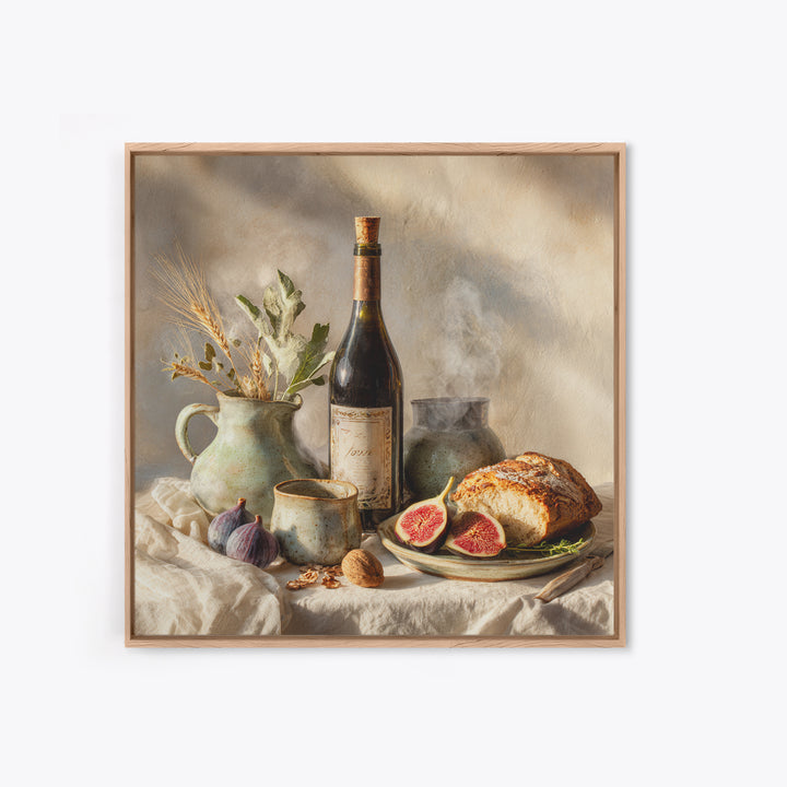 Wine Bottle and Figs Framed Canvas Print, Restaurant Art, Modern Decor, Restaurant Decor, Fine Art, Bistro, Poster, Wall Decor, RES-1x1-1