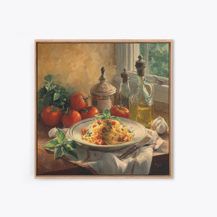 Fresh Pasta with Tomatoes and Basil Framed Canvas Print, Restaurant Art, Canvas Print, Restaurant Decor, Fine Art, Bistro, RES-1x1-2