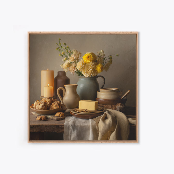 Elegant Table Objects Framed Canvas Print, Restaurant Art, Bedroom Wall Art, Restaurant Decor, Watercolor Art, Bistro, RES-1x1-24