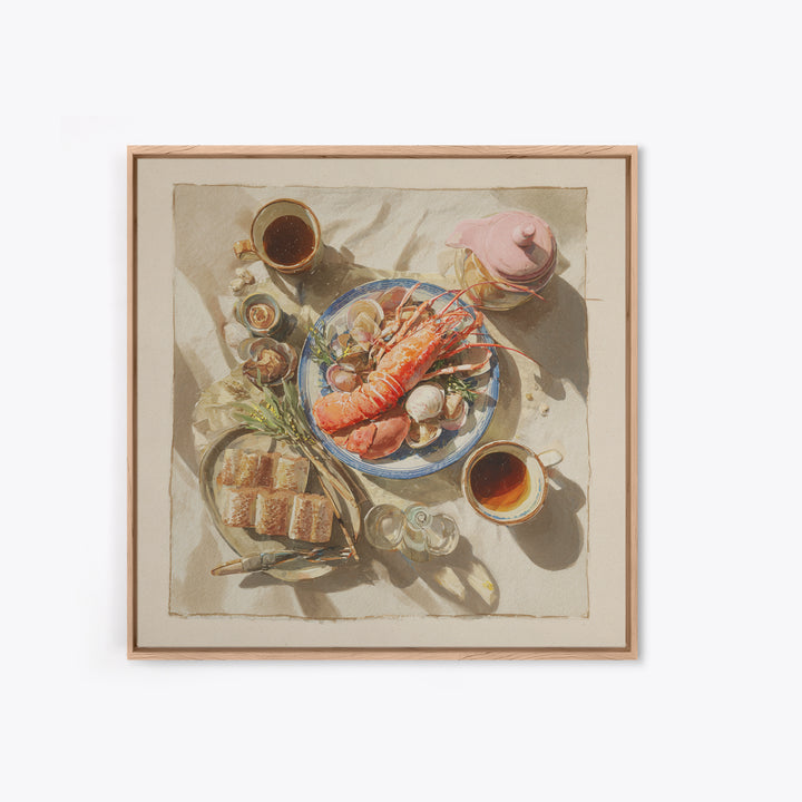 Seafood Lobster and Shell Arrangement Framed Canvas Print, Restaurant Art, Gallery Decor, Restaurant Decor, Fine Art, Bistro, RES-1x1-32