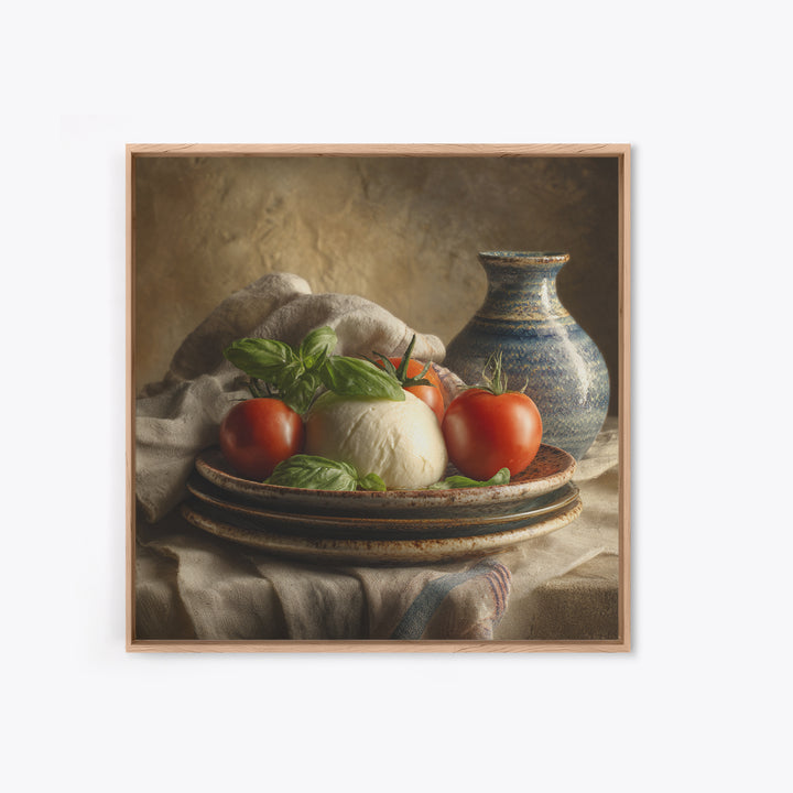 Pizzeria Tomato Basil and Mozzarella Still Life Framed Canvas Print, Restaurant Art, Bar Decor, Restaurant Decor, RES-1x1-34