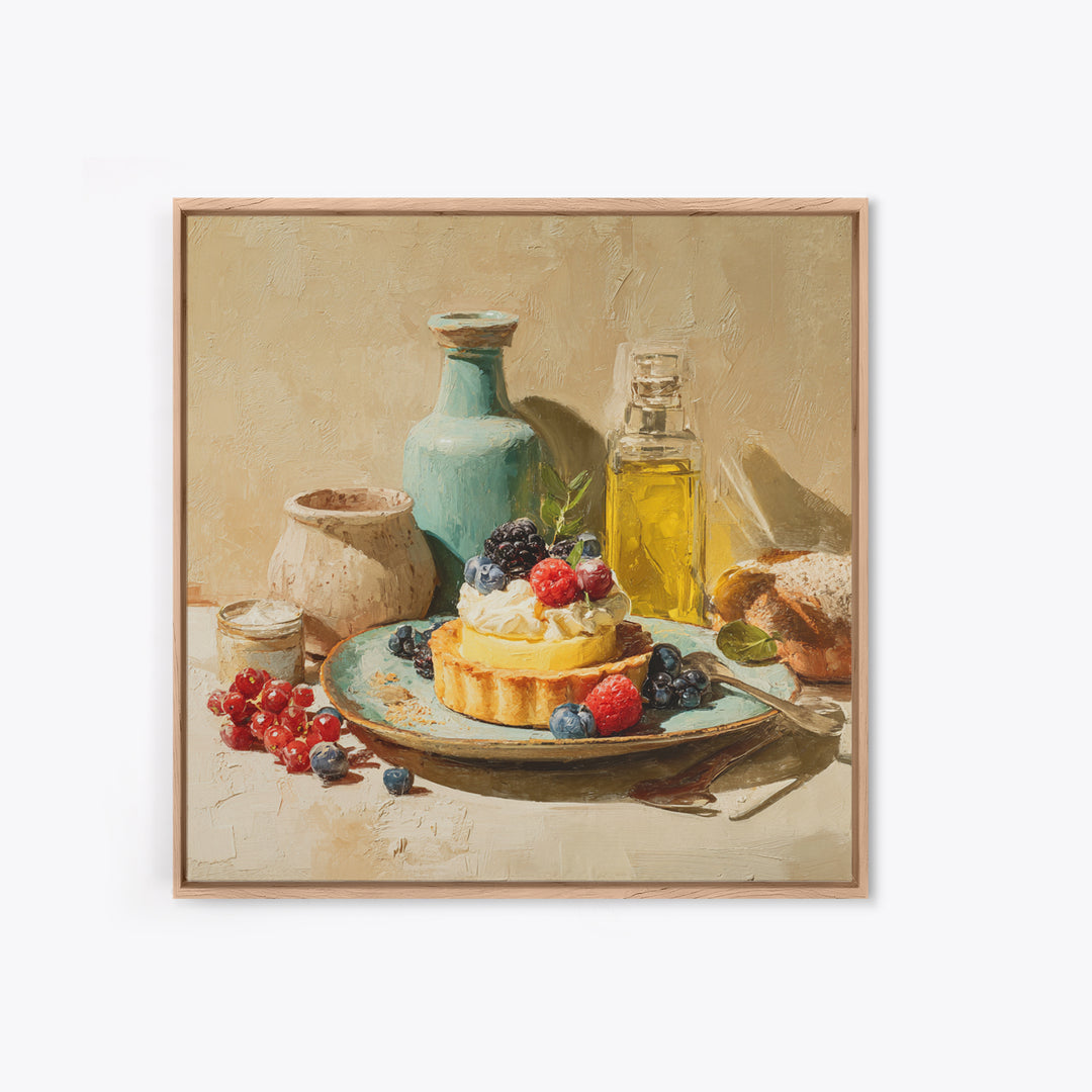 Dessert Tart with Berries and Cream Framed Canvas Print, Restaurant Art, Room Decor, Restaurant Decor, Fine Art, Bistro, RES-1x1-40