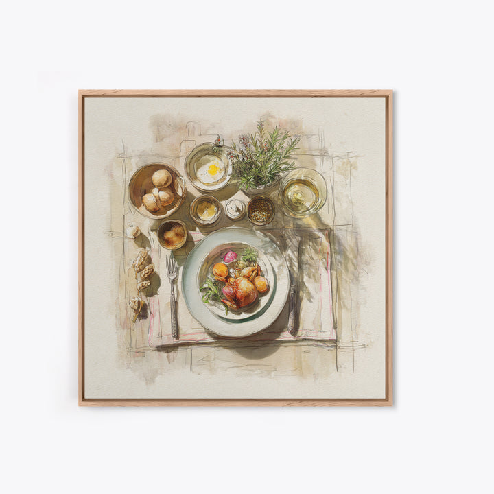 Rooster and Herbs for Farmhouse Restaurant Mood Framed Canvas Print, Restaurant Art, Kitchen Decor, Restaurant Decor, Bistro, RES-1x1-44