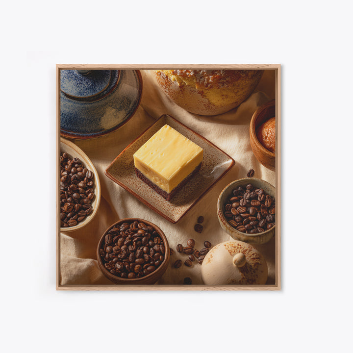 Coffee Beans and Pastry Arrangement Framed Canvas Print, Restaurant Art, Stained Glass Art, Restaurant Decor, Fine Art, Bistro, RES-1x1-46