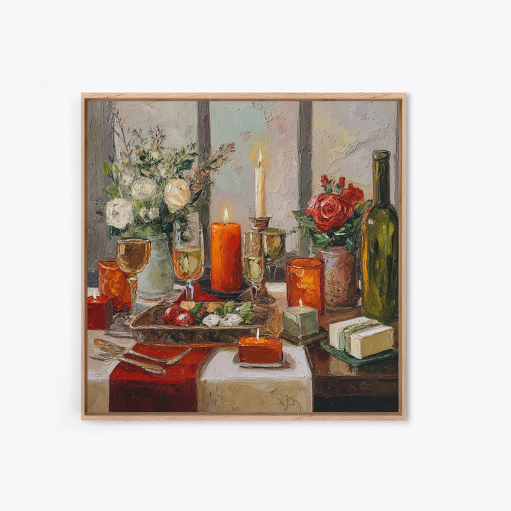 Elegant Table Objects Framed Canvas Print, Restaurant Art, Wall Decor, Restaurant Decor, Oil Painting, Bistro, Farmhouse Decor, RES-1x1-48