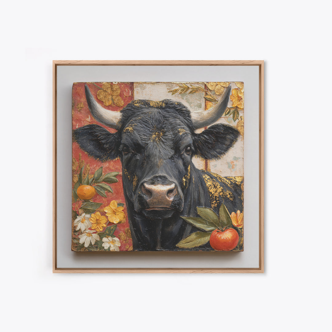 Steakhouse Black and Gold Bull Portrait Canvas Print, Restaurant Art, Bar Decor, Restaurant Decor, Fine Art, Bistro, RES-1x1-55