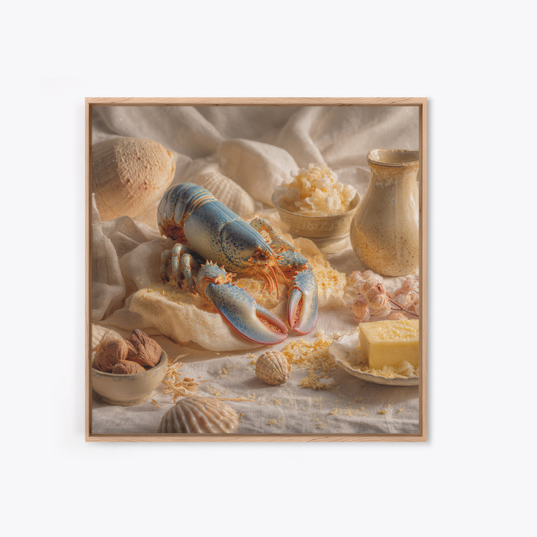 Seafood Lobster and Shell Arrangement Framed Canvas Print, Restaurant Art, Kitchen Decor, Restaurant Decor, Fine Art, Bistro, RES-1x1-56