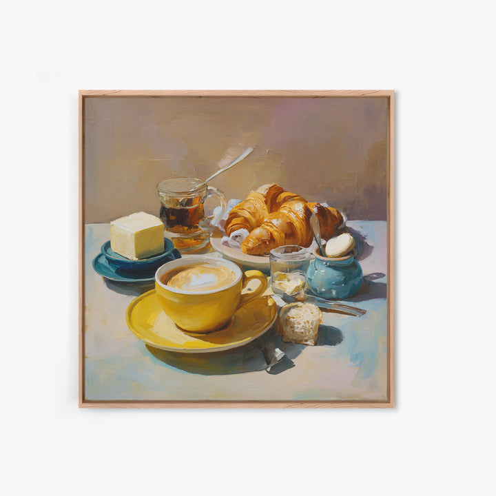 French Bistro Coffee and Croissant Still Life Canvas Print, Restaurant Art, Bedroom Wall Art, Restaurant Decor, Bistro, RES-1x1-6