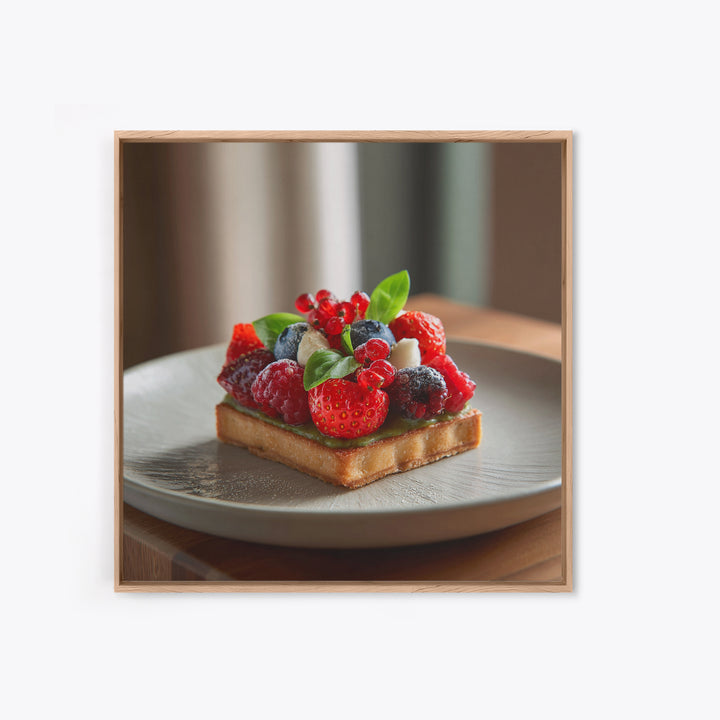 Dessert Tart with Berries and Cream Framed Canvas Print, Restaurant Art, Living Room Decor, Restaurant Decor, Fine Art, Bistro, RES-1x1-64