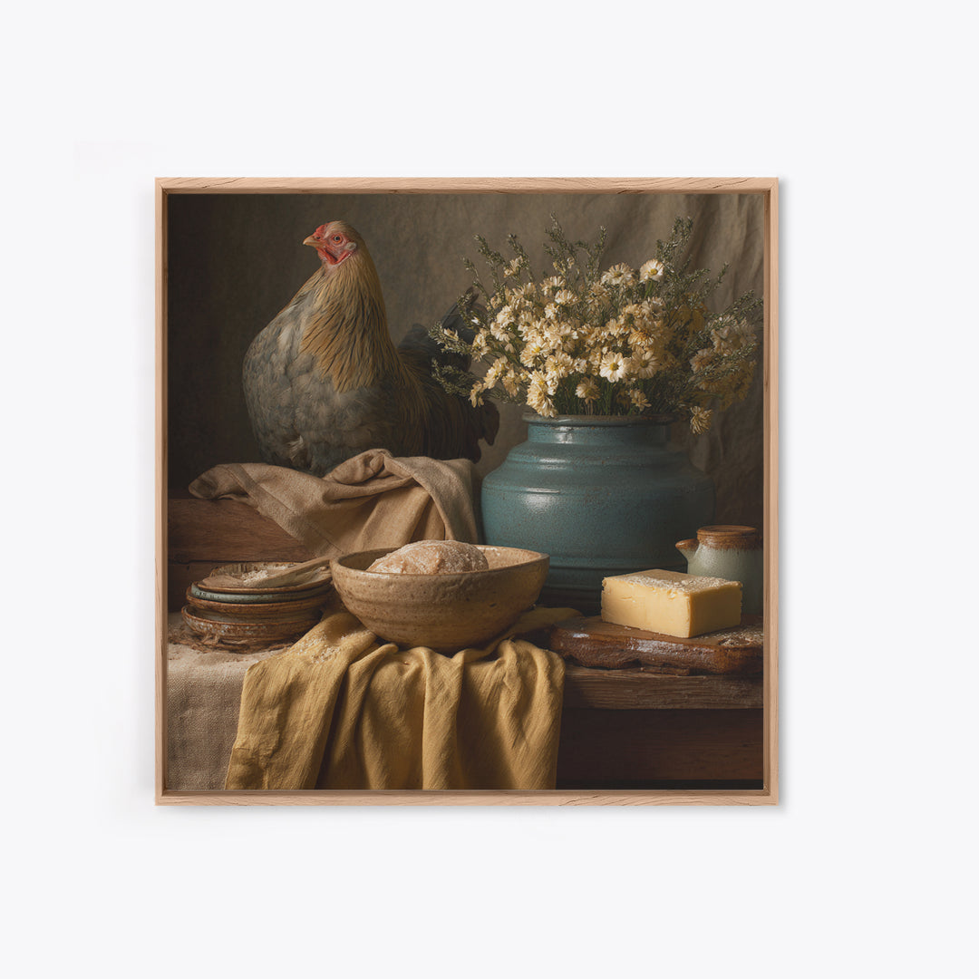 Rooster and Herbs for Farmhouse Restaurant Mood Framed Canvas Print, Restaurant Art, Canvas Print, Restaurant Decor, Bistro, RES-1x1-68