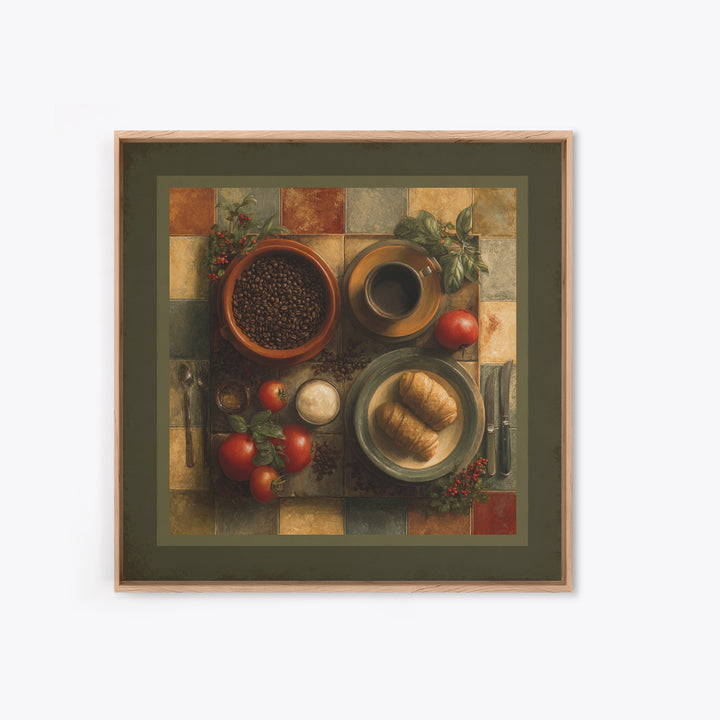 Coffee Beans and Pastry Arrangement Framed Canvas Print, Restaurant Art, Stained Glass Art, Restaurant Decor, Fine Art, Bistro, RES-1x1-70