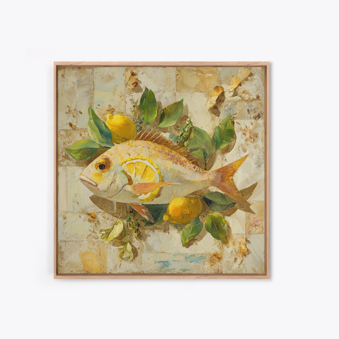 Fresh Fish with Lemon and Herbs Framed Canvas Print, Restaurant Art, Cool Wall Art, Restaurant Decor, Fine Art, Bistro, RES-1x1-71