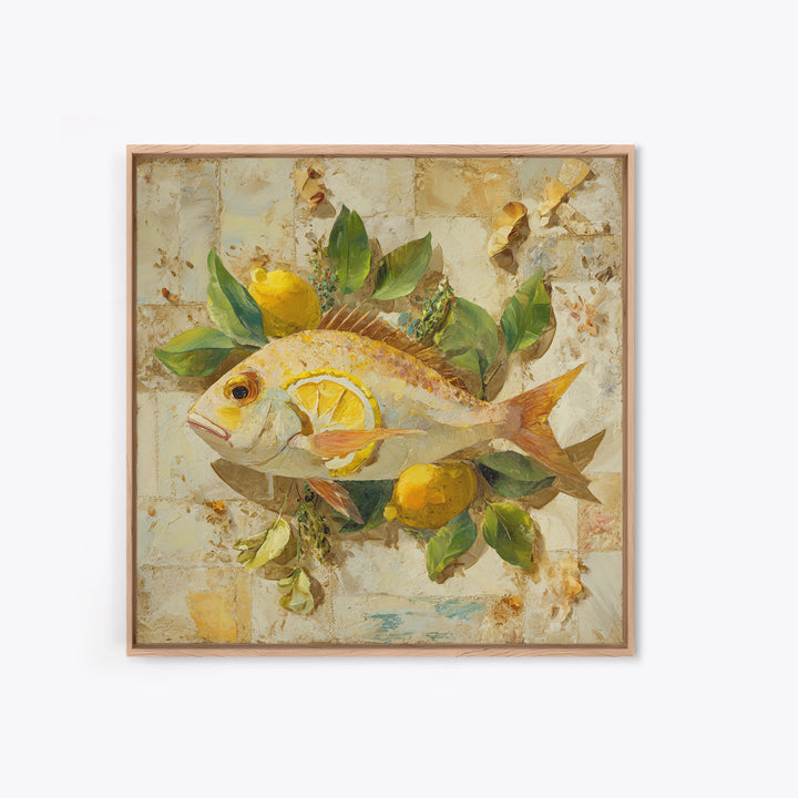 Fresh Fish with Lemon and Herbs Framed Canvas Print, Restaurant Art, Cool Wall Art, Restaurant Decor, Fine Art, Bistro, RES-1x1-71
