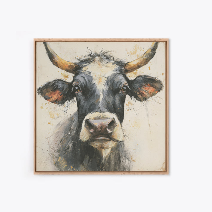 Steakhouse Black and Gold Bull Portrait Framed Canvas Print, Restaurant Art, Boho Decor, Restaurant Decor, Fine Art, Bistro, RES-1x1-79