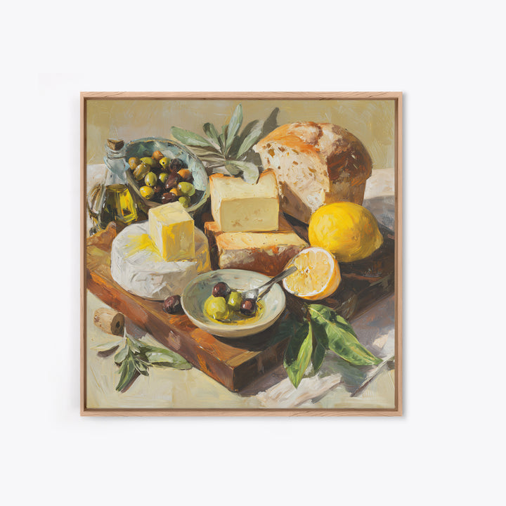 Mediterranean Olives Bread and Cheese Board Canvas Print, Restaurant Art, Wall Decor, Restaurant Decor, Fine Art, Bistro, RES-1x1-81