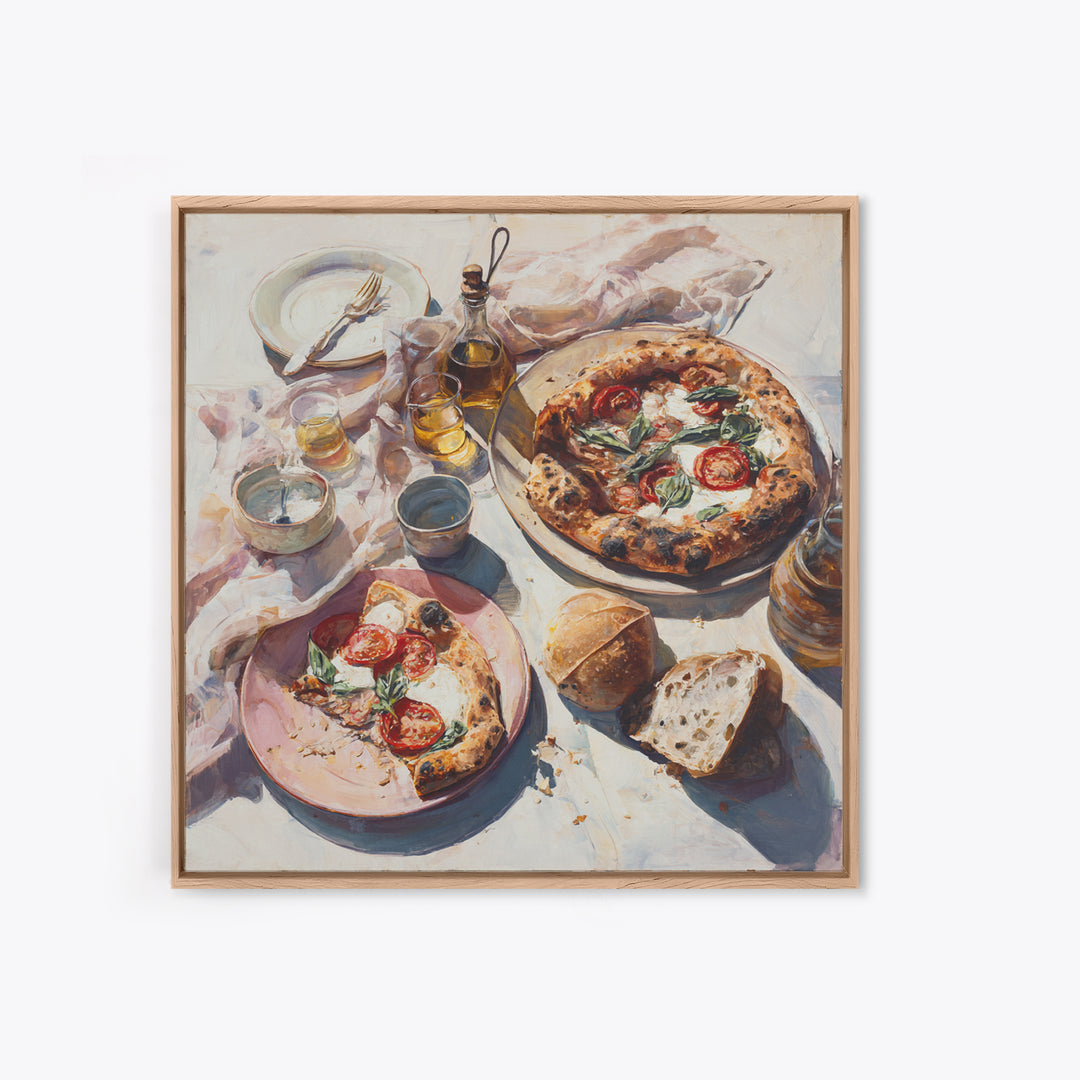 Pizzeria Tomato Basil and Mozzarella Still Life Canvas Print, Restaurant Art, Boho Decor, Restaurant Decor, Oil Painting, RES-1x1-82