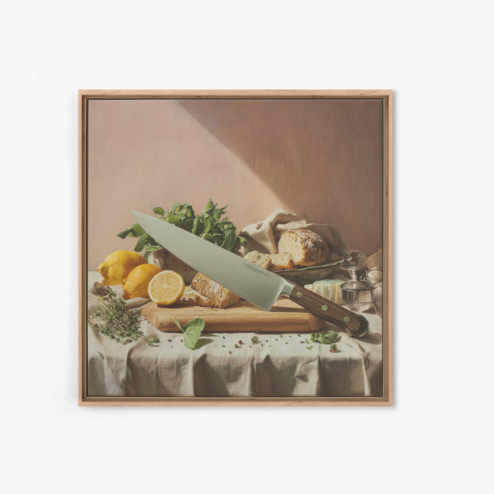 Chef Knife Herbs and Cutting Board Still Canvas Print, Restaurant Art, Minimalist Decor, Restaurant Decor, Fine Art, Bistro, RES-1x1-85