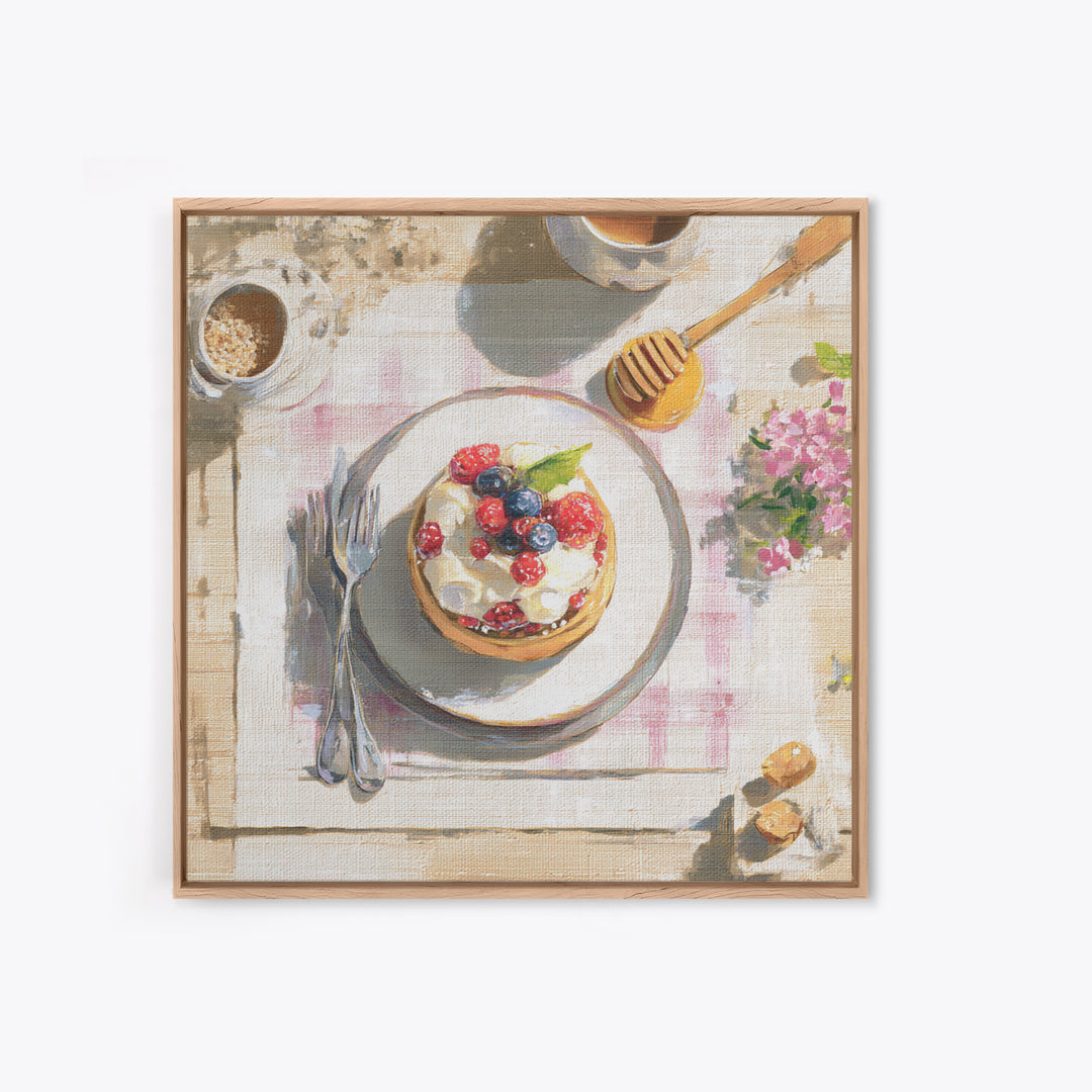 Dessert Tart with Berries and Cream Framed Canvas Print, Restaurant Art, Minimalist Decor, Restaurant Decor, Fine Art, Bistro, RES-1x1-88