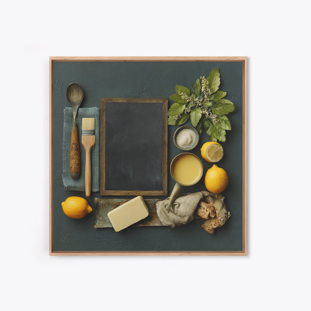 Blackboard Menu Feeling Without Readable Text Framed Canvas Print, Restaurant Art, Wall Art, Restaurant Decor, Oil Painting, RES-1x1-93