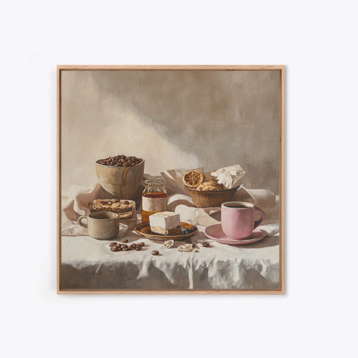Coffee Beans and Pastry Arrangement Canvas Print, Restaurant Art, Modern Decor, Restaurant Decor, Fine Art, Bistro, Poster, RES-1x1-94