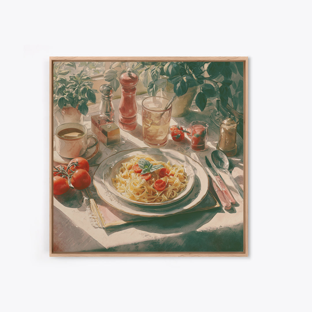 Fresh Pasta with Tomatoes and Basil Canvas Print, Restaurant Art, Textured Painting, Restaurant Decor, Fine Art, Bistro, RES-1x1-98