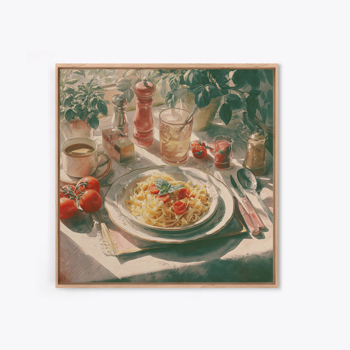 Fresh Pasta with Tomatoes and Basil Canvas Print, Restaurant Art, Textured Painting, Restaurant Decor, Fine Art, Bistro, RES-1x1-98