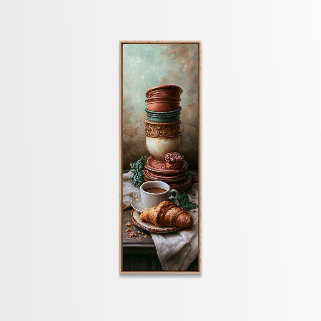 French Bistro Coffee and Croissant Still Life Canvas Print, Restaurant Art, Neutral Decor, Restaurant Decor, Fine Art, Bistro, RES-1x3-18