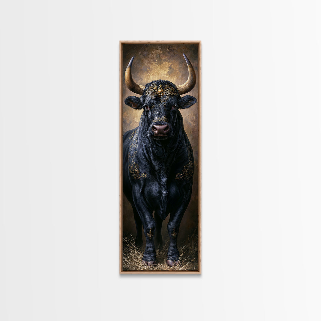 Steakhouse Black and Gold Bull Portrait Framed Canvas Print, Restaurant Art, Digital Print, Restaurant Decor, Fine Art, Bistro, RES-1x3-19