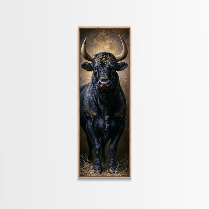 Steakhouse Black and Gold Bull Portrait Framed Canvas Print, Restaurant Art, Digital Print, Restaurant Decor, Fine Art, Bistro, RES-1x3-19
