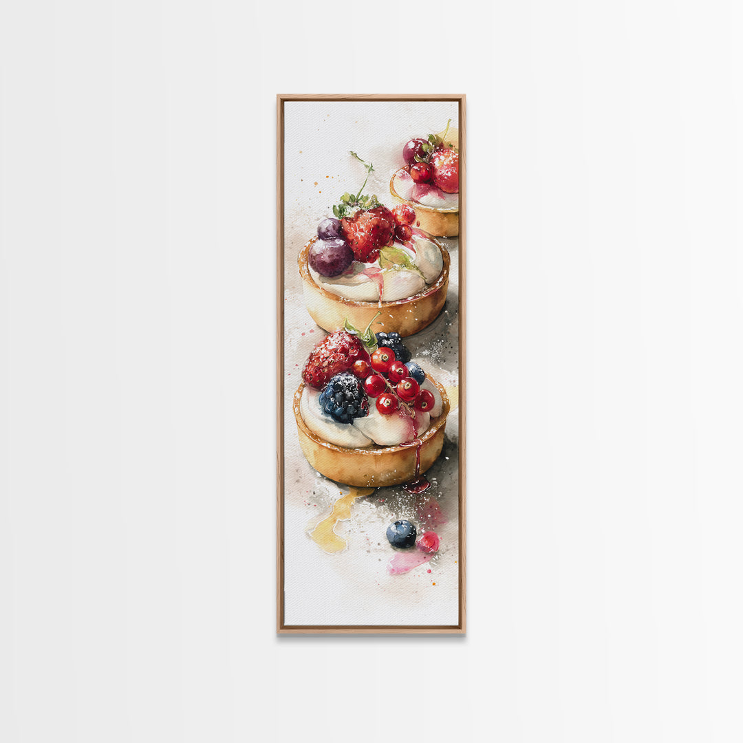 Dessert Tart with Berries and Cream Framed Canvas Print, Restaurant Art, Minimalist Decor, Restaurant Decor, Fine Art, Bistro, RES-1x3-4