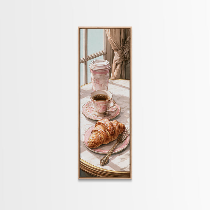 French Bistro Coffee and Croissant Still Life Canvas Print, Restaurant Art, Neutral Decor, Restaurant Decor, Fine Art, Bistro, RES-1x3-42