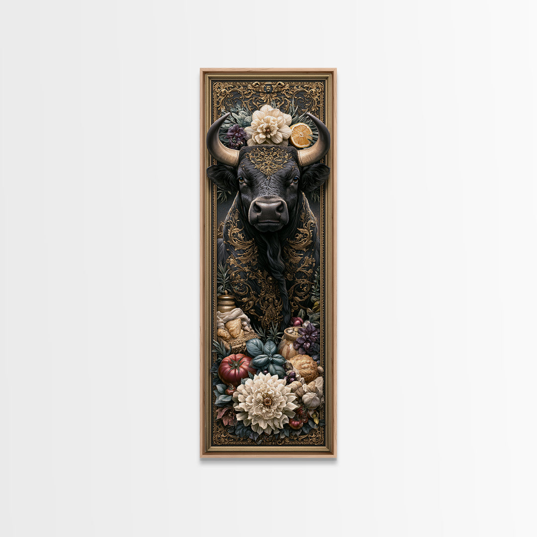 Steakhouse Black and Gold Bull Portrait Canvas Print, Restaurant Art, Living Room Decor, Restaurant Decor, Fine Art, Bistro, RES-1x3-43