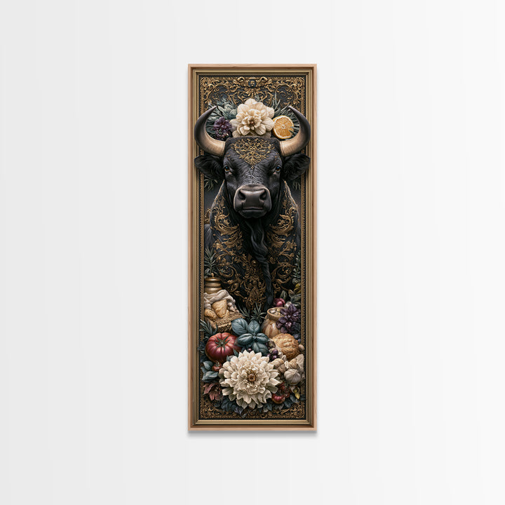 Steakhouse Black and Gold Bull Portrait Canvas Print, Restaurant Art, Living Room Decor, Restaurant Decor, Fine Art, Bistro, RES-1x3-43