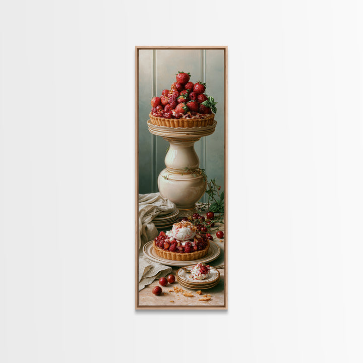 Dessert Tart with Berries and Cream Framed Canvas Print, Restaurant Art, Canvas Wall Art, Restaurant Decor, Fine Art, Bistro, RES-1x3-52