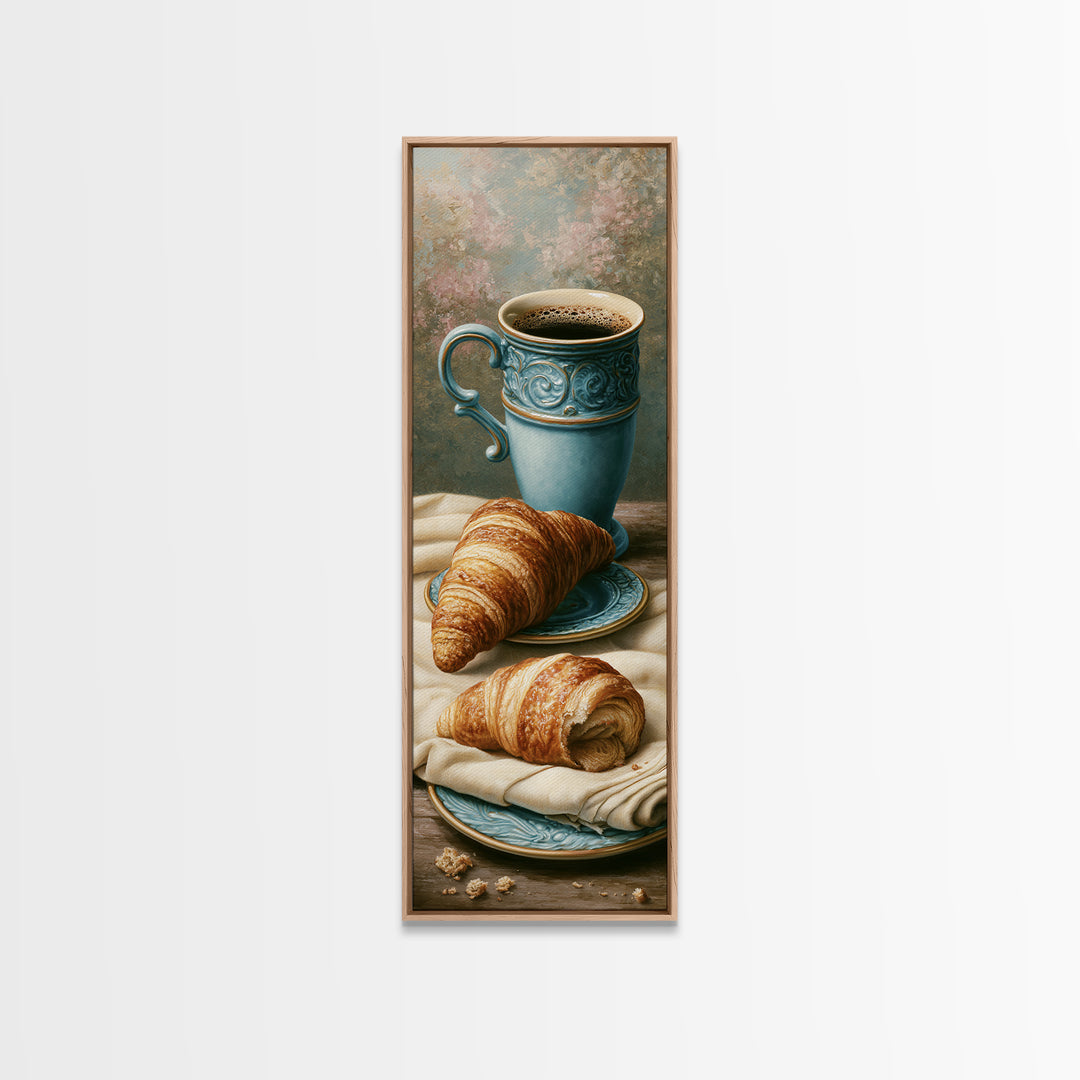 French Bistro Coffee and Croissant Still Life Canvas Print, Restaurant Art, Luxury Decor, Restaurant Decor, Bistro, RES-1x3-66