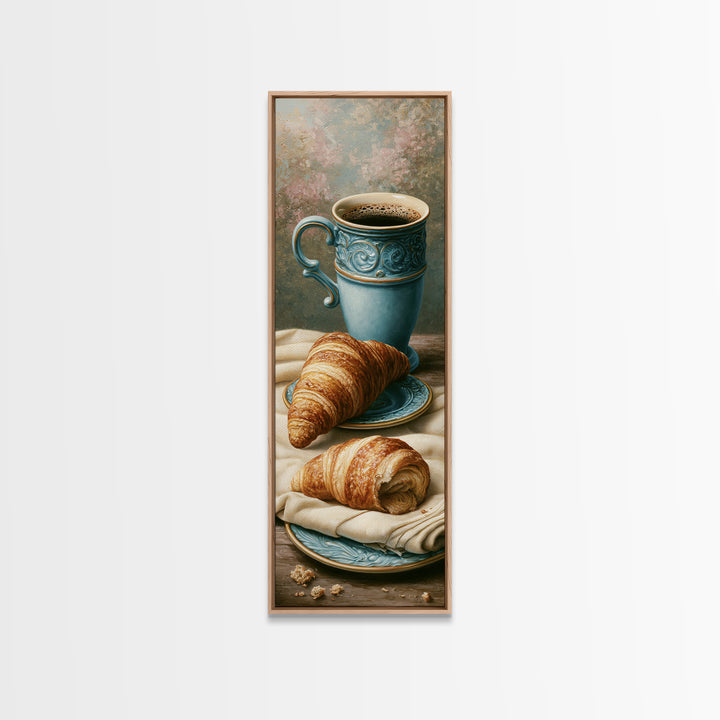French Bistro Coffee and Croissant Still Life Canvas Print, Restaurant Art, Luxury Decor, Restaurant Decor, Bistro, RES-1x3-66