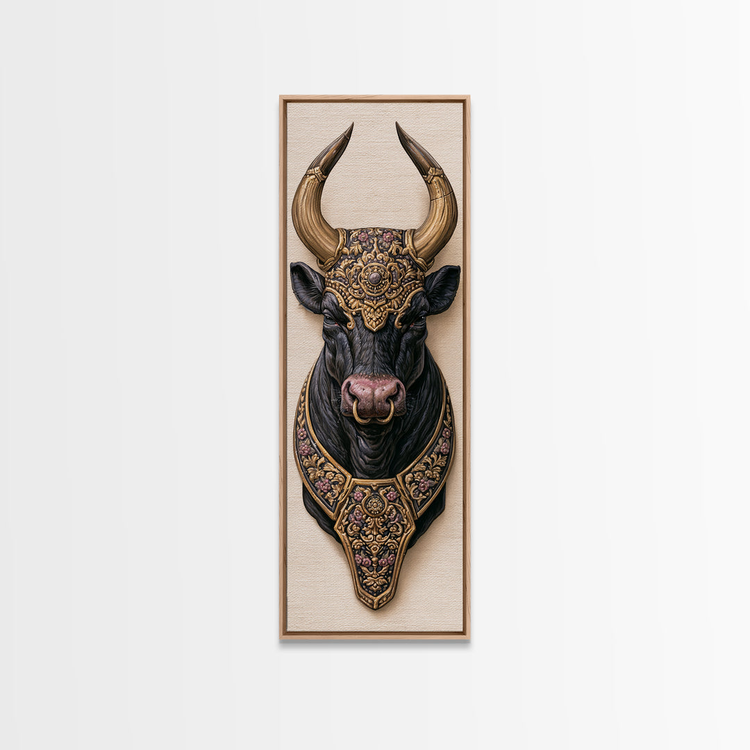 Steakhouse Black and Gold Bull Portrait Canvas Print, Restaurant Art, Bar Decor, Restaurant Decor, Fine Art, Bistro, RES-1x3-67