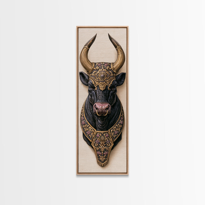 Steakhouse Black and Gold Bull Portrait Canvas Print, Restaurant Art, Bar Decor, Restaurant Decor, Fine Art, Bistro, RES-1x3-67