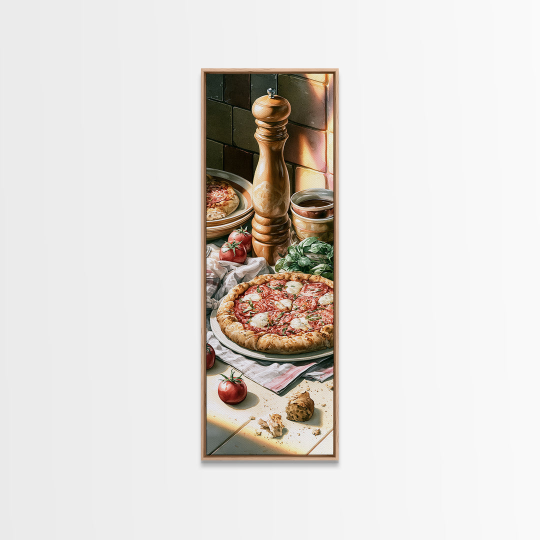 Pizzeria Tomato Basil and Mozzarella Still Life Framed Canvas Print, Restaurant Art, Modern Decor, Restaurant Decor, Bistro, RES-1x3-70