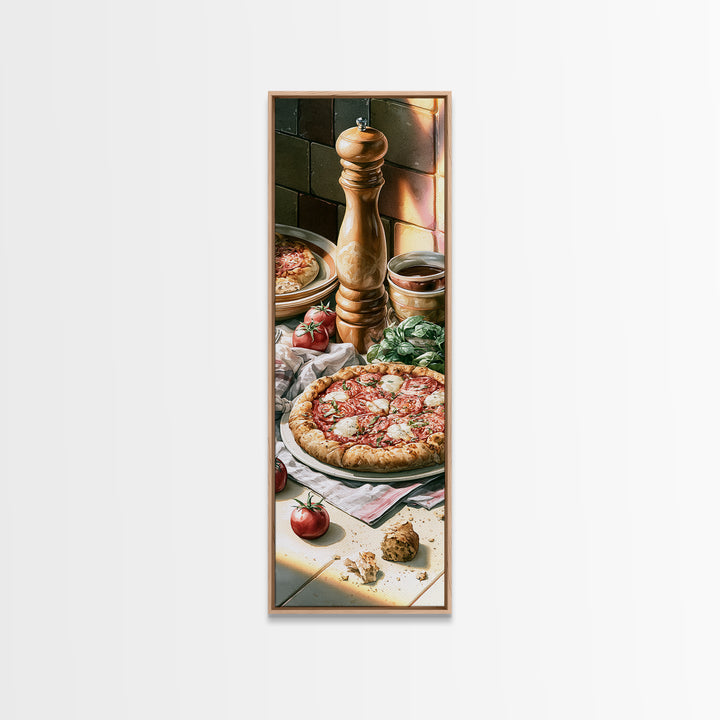 Pizzeria Tomato Basil and Mozzarella Still Life Framed Canvas Print, Restaurant Art, Modern Decor, Restaurant Decor, Bistro, RES-1x3-70