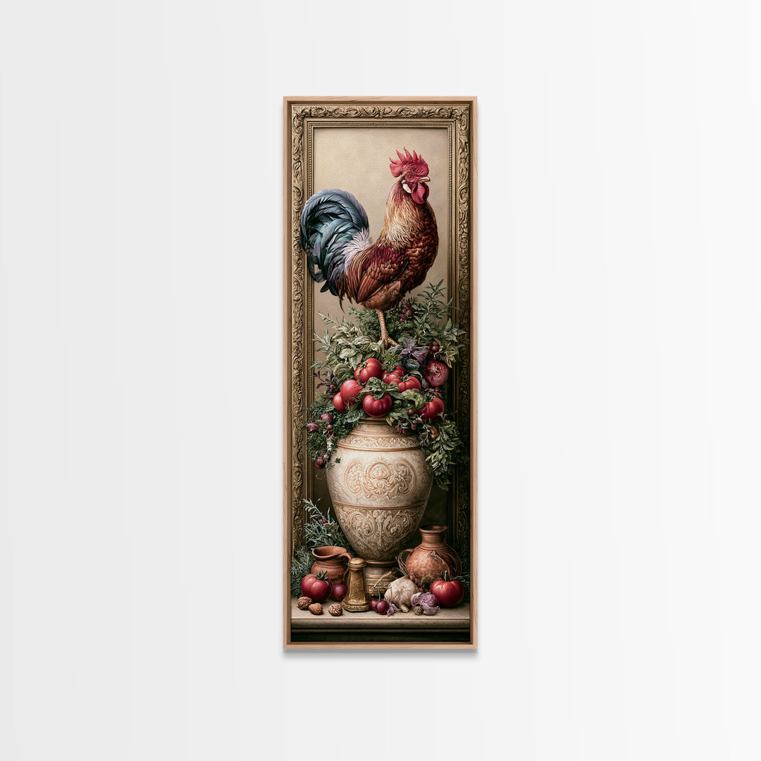 Rooster and Herbs for Farmhouse Restaurant Mood Framed Canvas Print, Restaurant Art, Canvas Print, Restaurant Decor, Bistro, RES-1x3-80