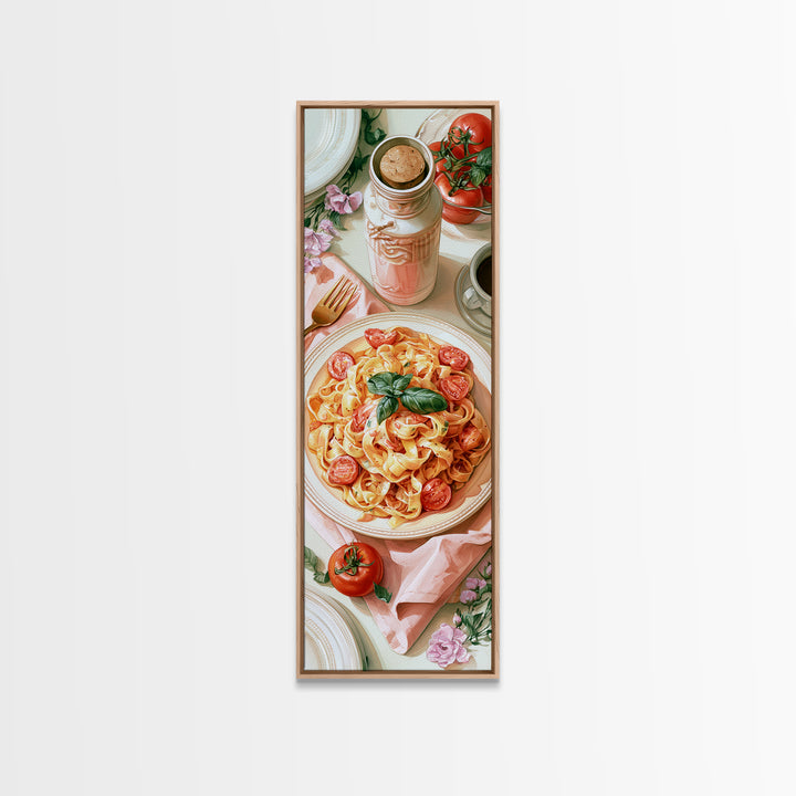 Fresh Pasta with Tomatoes and Basil Canvas Print, Restaurant Art, Contemporary Art, Restaurant Decor, Fine Art, Bistro, RES-1x3-86