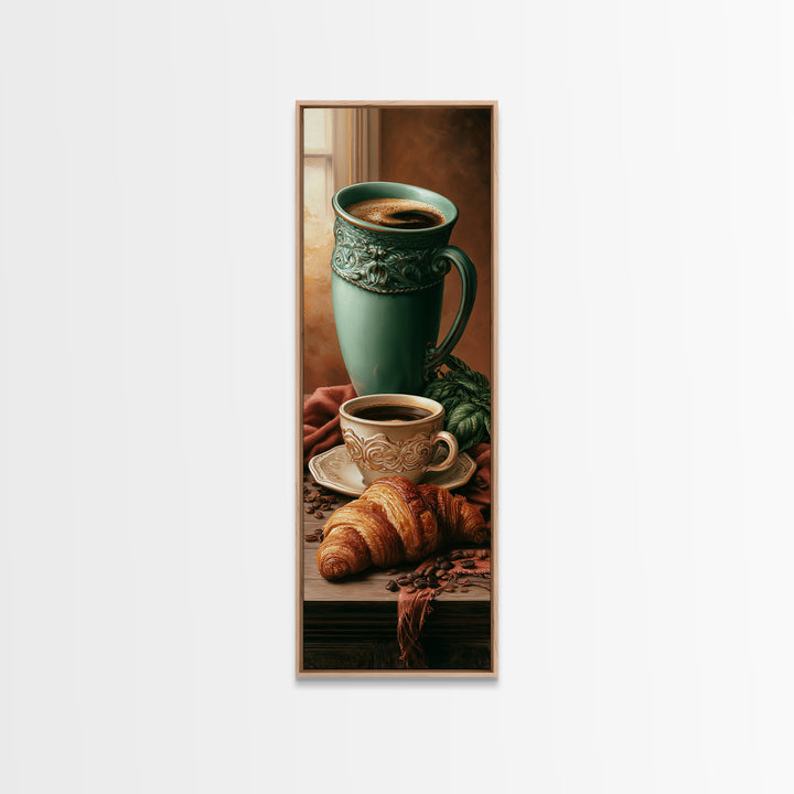 French Bistro Coffee and Croissant Still Life Canvas Print, Restaurant Art, Wall Art, Restaurant Decor, Oil Painting, Bistro, RES-1x3-90