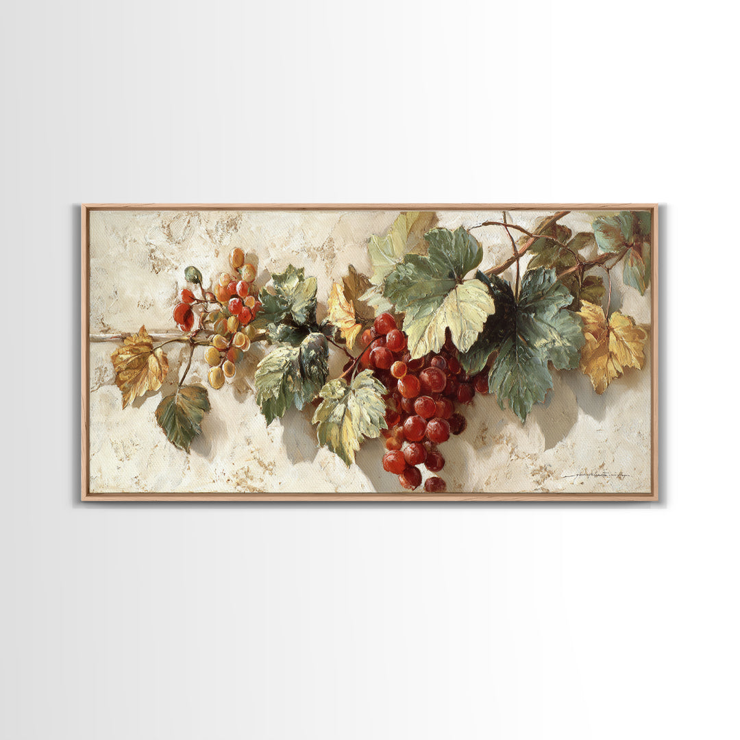 Wine Grapevine Botanical Study Framed Canvas Print, Restaurant Art, Wall Art Print, Restaurant Decor, Fine Art, Bistro, RES-2x1-11