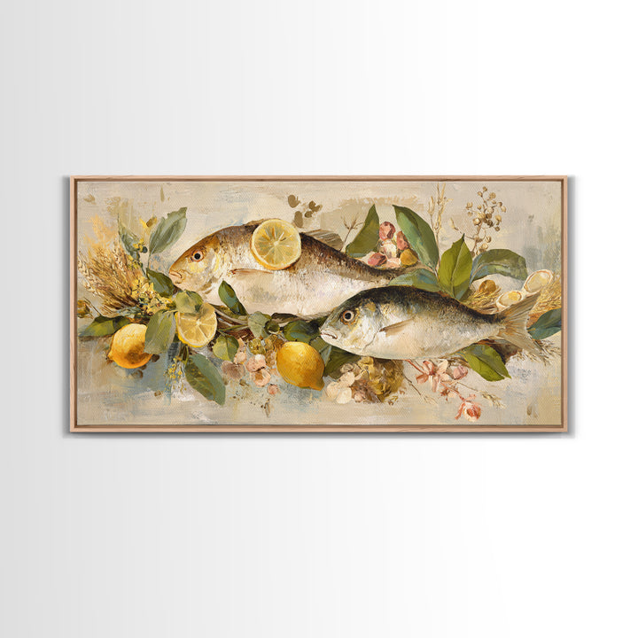 Fresh Fish with Lemon and Herbs Framed Canvas Print, Restaurant Art, Cool Wall Art, Restaurant Decor, Fine Art, Bistro, RES-2x1-19