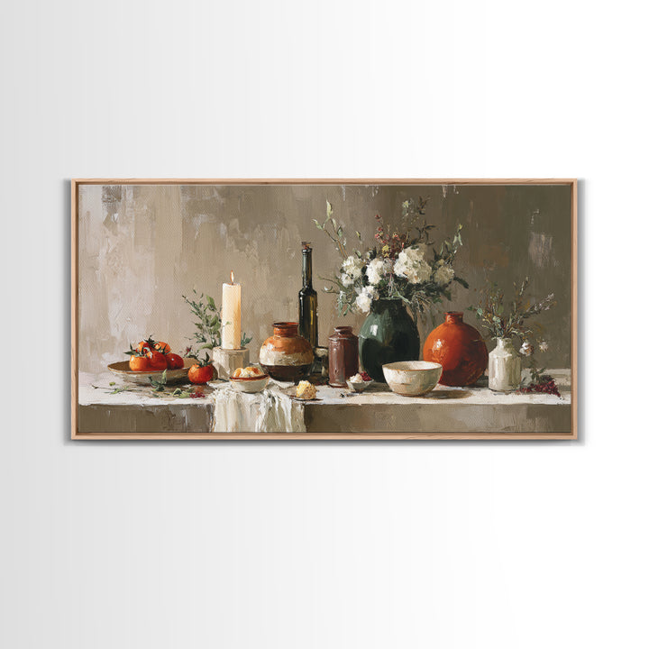 Elegant Table Objects Framed Canvas Print, Restaurant Art, Statement Artwork, Restaurant Decor, Fine Art, Bistro, Art Print, RES-2x1-20