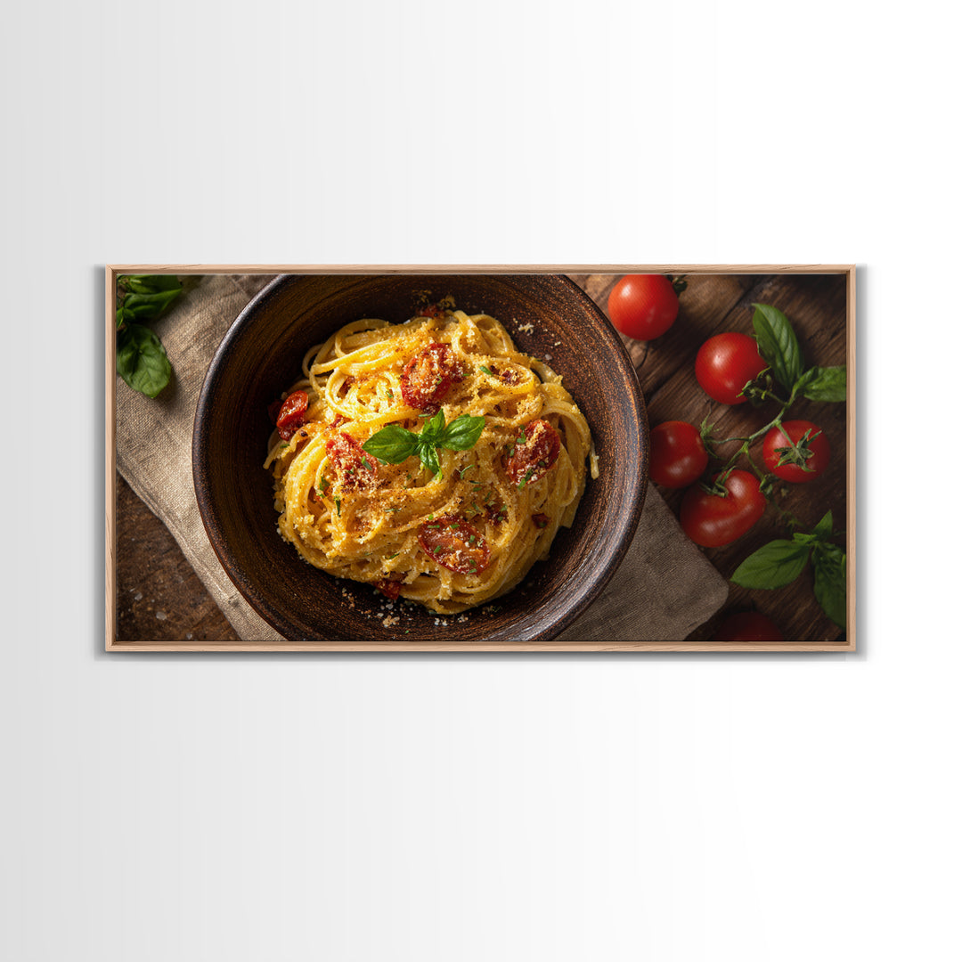 Fresh Pasta with Tomatoes and Basil Canvas Print, Restaurant Art, Textured Painting, Restaurant Decor, Fine Art, Bistro, RES-2x1-22
